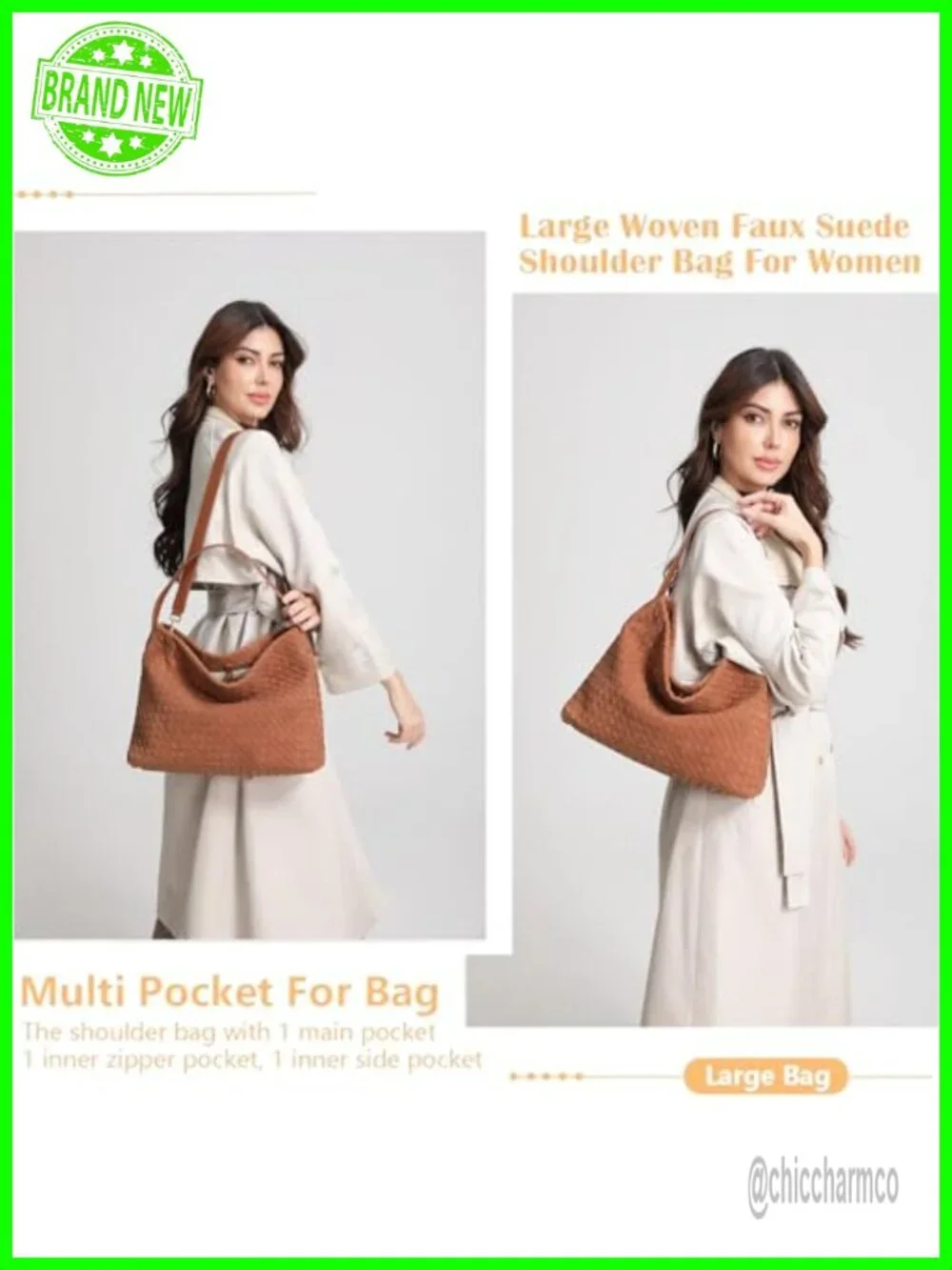 Woven Suede Hobo Bag - Spacious Tote Crossbody Shoulder Bag for Women